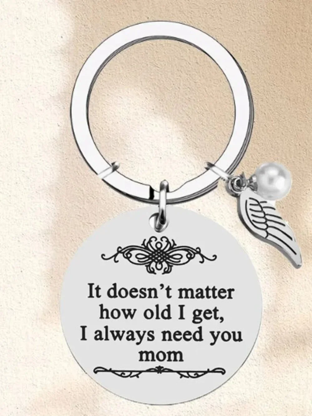 Mom Keychain Always Need You Mother Daughter Son Gift Angel Wing Pearl Keepsake